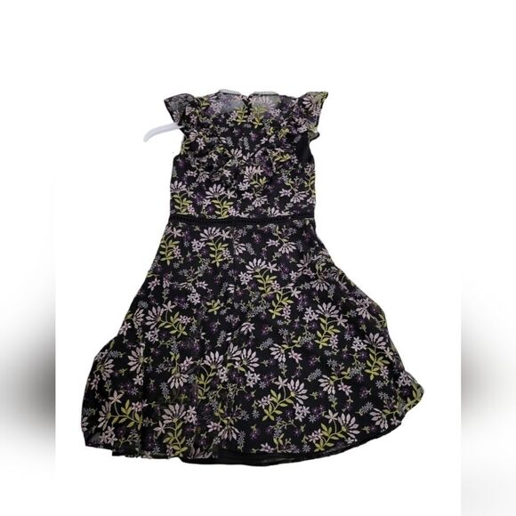 Monique Lhullier Flutter Sleeve Floral Embroidered Cocktail Dress Size 4 Black - Picture 3 of 10